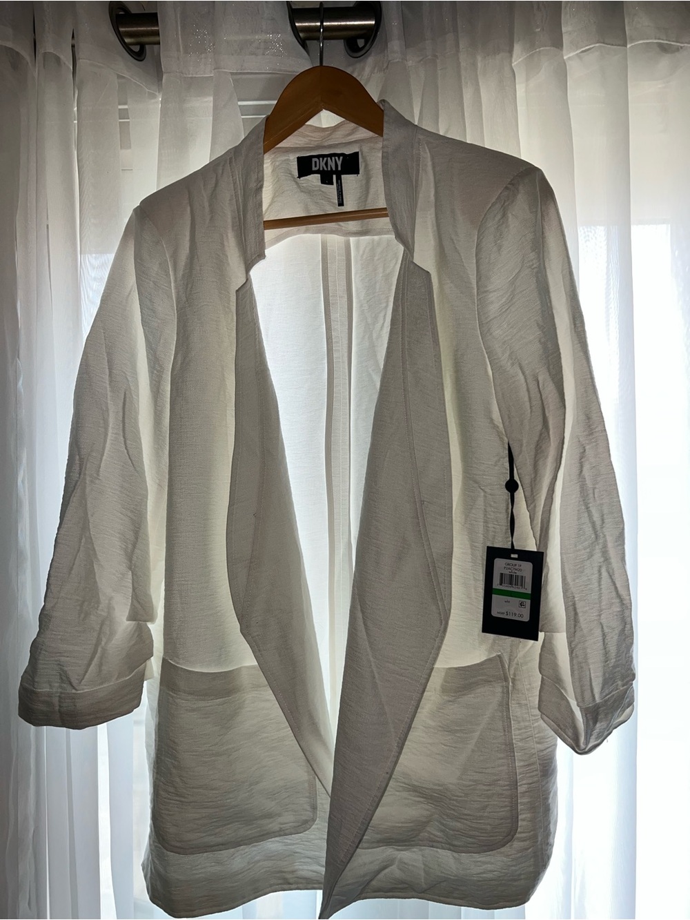 DKNY Sheer White Open-Front Blazer Jacket
